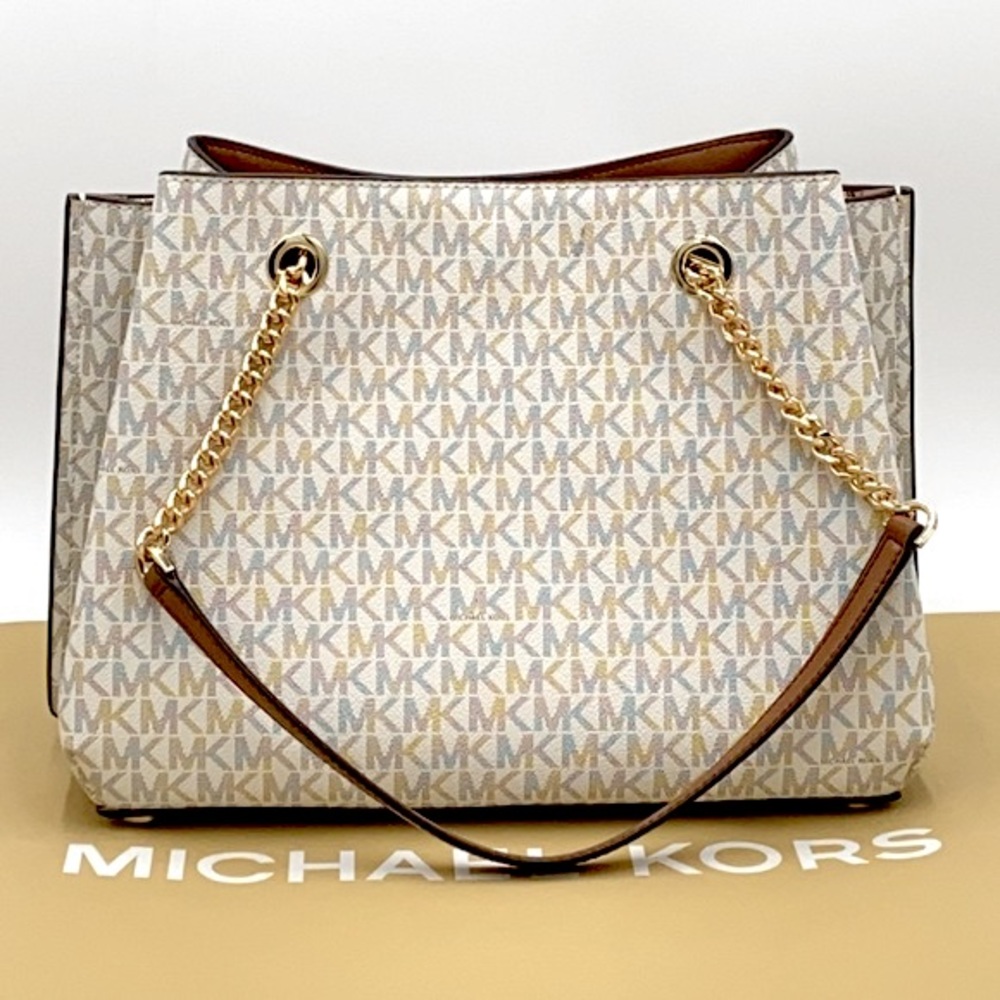 MICHAEL KORS TEAGEN LG LONG DROP SATCHEL VANILLA - Picture 4 of 16